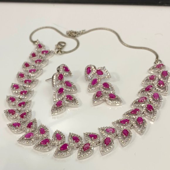 Modern Ruby Marquees, Diamond Zircon Necklace - Picture 11 of 11
